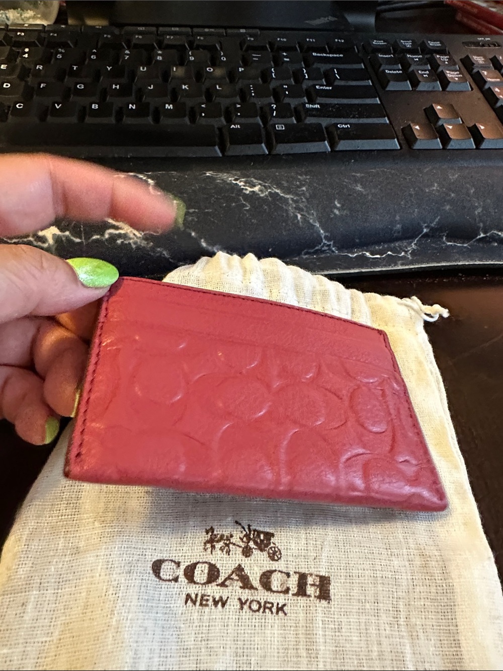 Coach Red Signature Embossed Leather Card Case - Picture 3 of 10